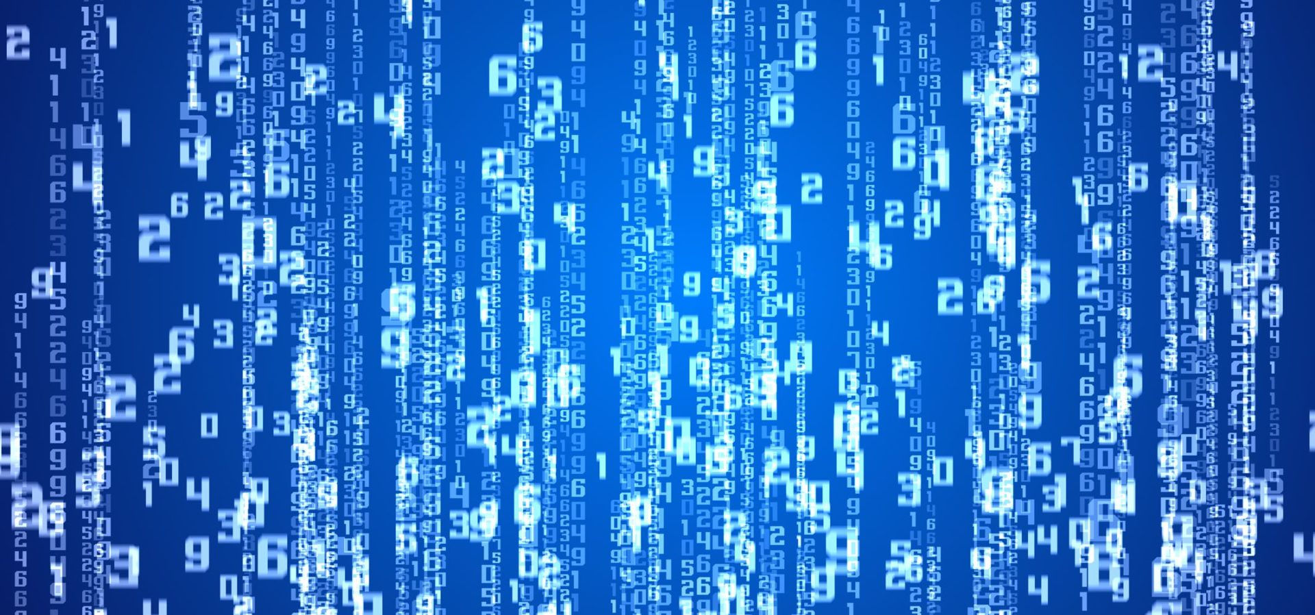 Digital illustration of matrix background on blue.