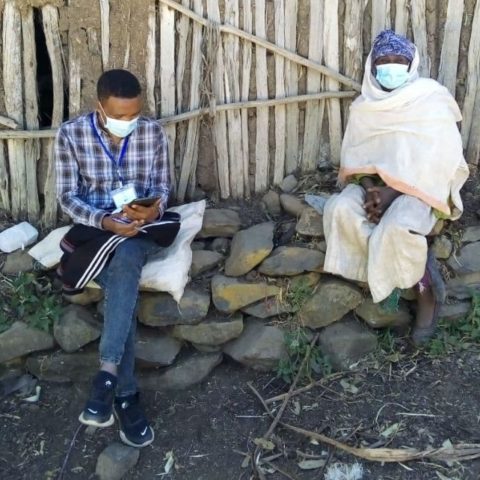 An enumerator interviews a participant for the SPIR endline in Ethiopia