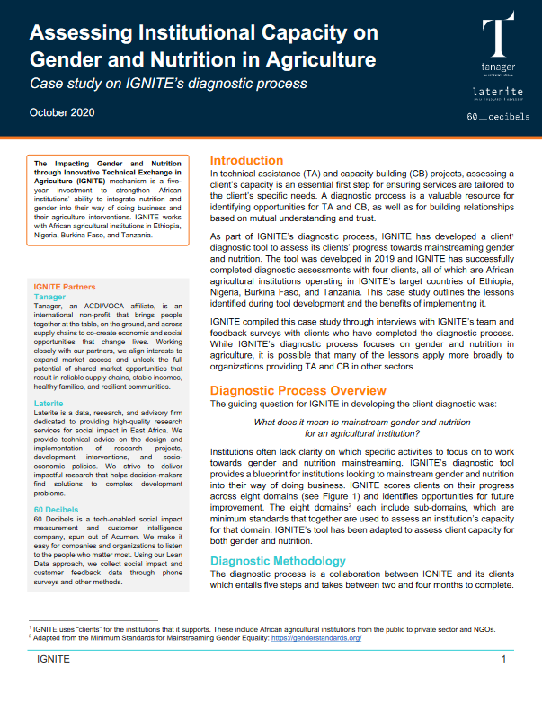 Assessing institutional capacity on gender and nutrition