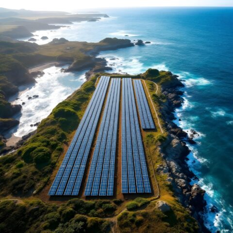 Resampled 4096px a solar panel installation in a coastal area image by skysail innovation